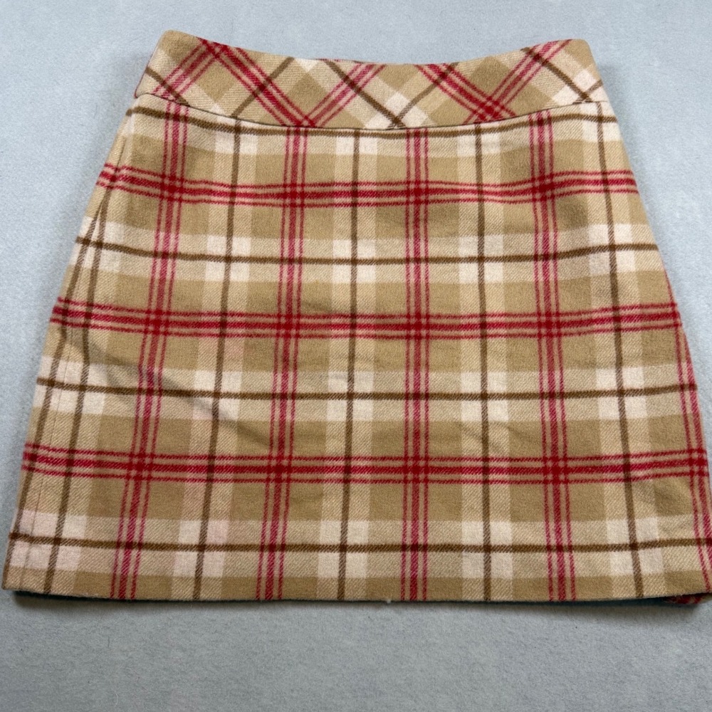Ann Taylor LOFT Petites Plaid Wool Blend Mini Skirt Tan Red Brown 6P